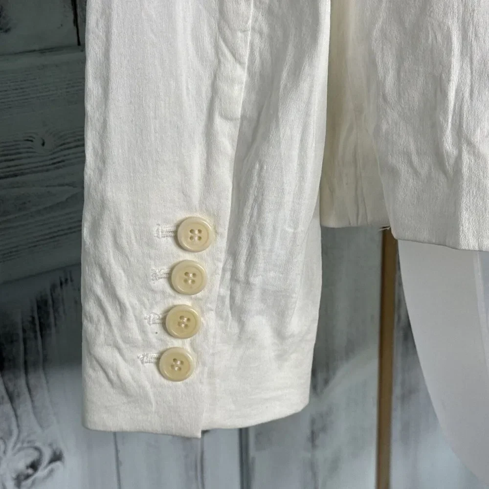 WOMENS THEORY WHITE LINEN BLEND FITTED LIGHTWEIGHT SINGLE BUTTON BLAZER JACKET 4